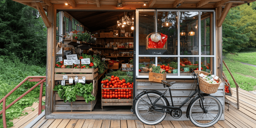 Bauernladen mit Fahrrad