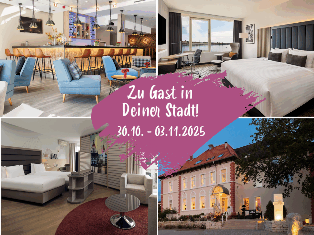 Hannover-Living modernes Hotel mit stilvoller Inneneinrichtung, Bar und Blick auf die Stadt Hannover.