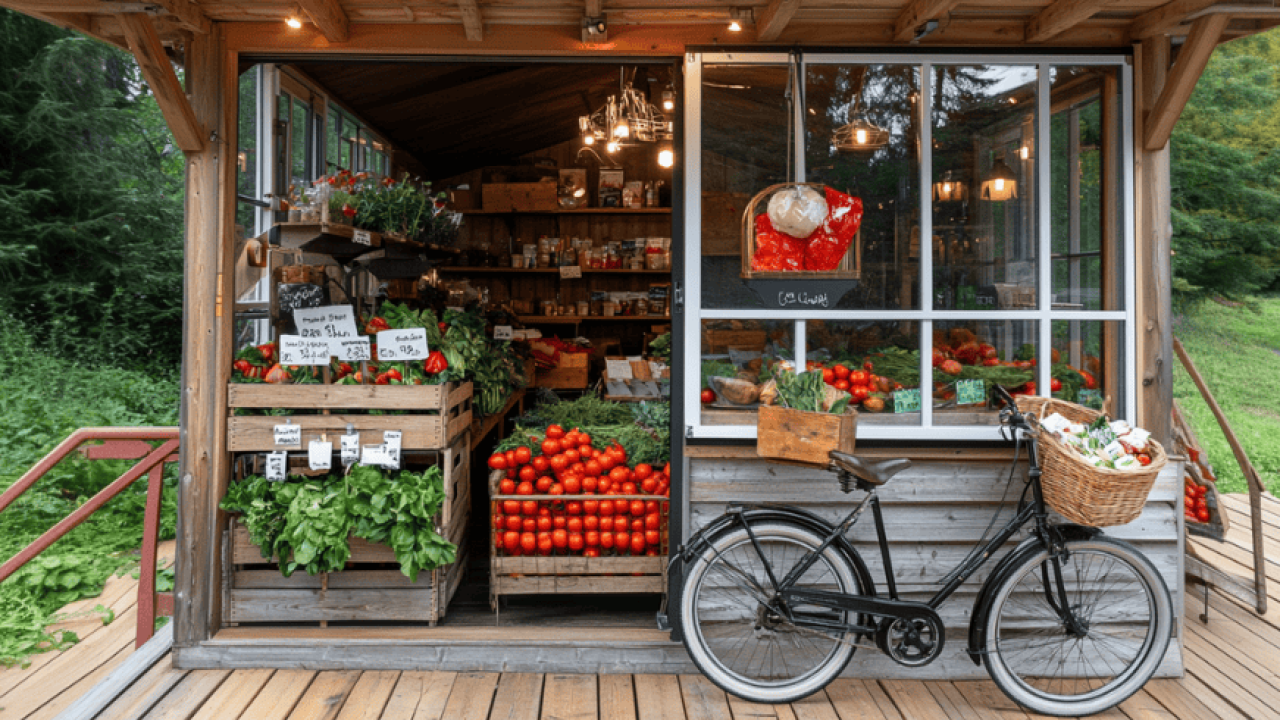 Bauernladen mit Fahrrad